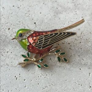 Macy's Red and Green Enamel Bird Brooch